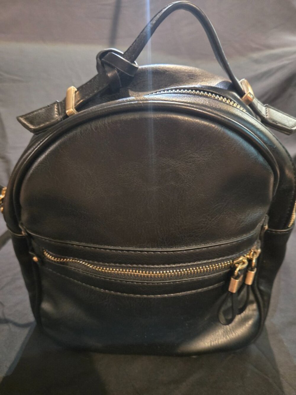 Sole Society Black Mini Backpack Gold Hardware Leopard Lining - Picture 2 of 8